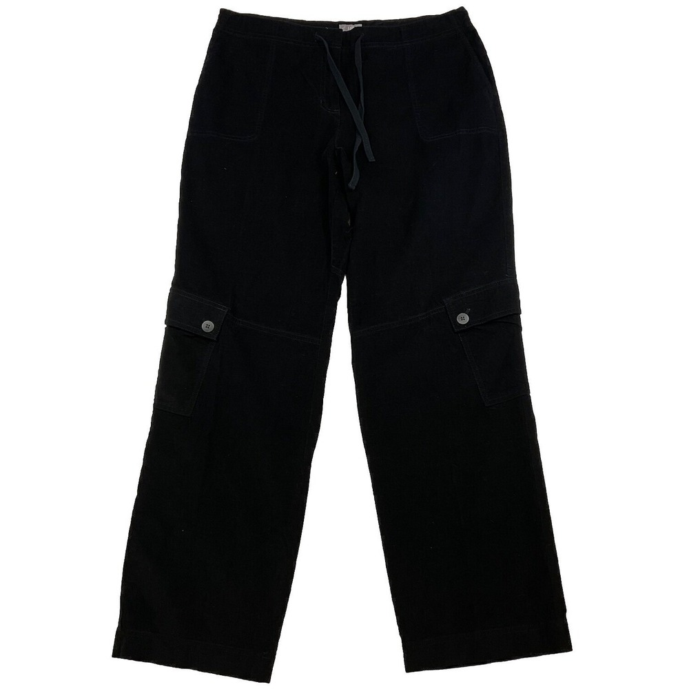 J. Jill Women Cargo Pants Black Corduroy Size 14‎ Wide Leg Stretch 83151032